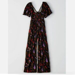 American Eagle Black Floral Jumpsuit